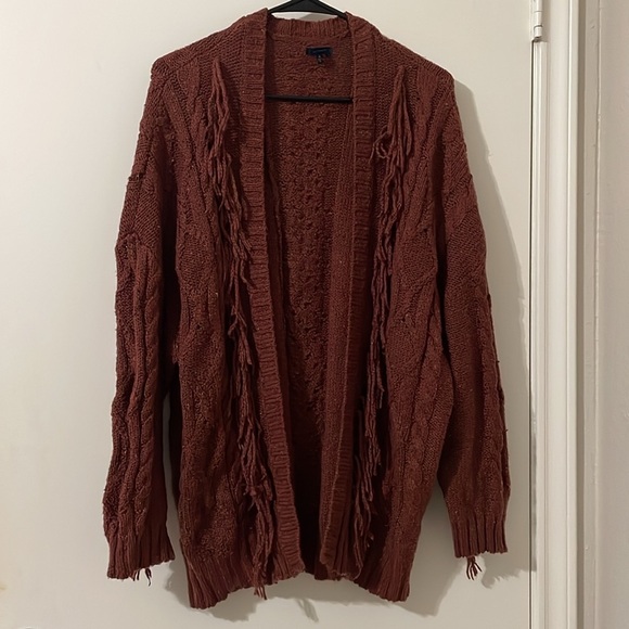 American Eagle Western Boho Fringe Open Cable Knit Cardigan Size XS - Picture 4 of 11